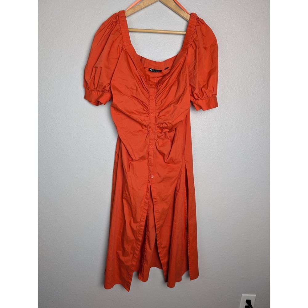 7th Avenue Design Studio Dress Womens‎ XL Orange Midi Fit & Flare Puff Sleeve